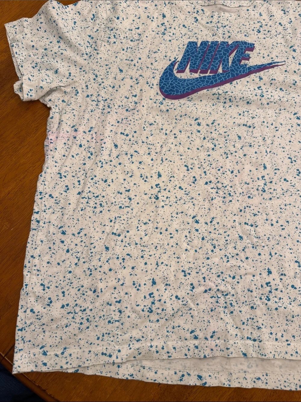 Nike White Tee with Blue Speckle and Purple-Blue Logo xxl